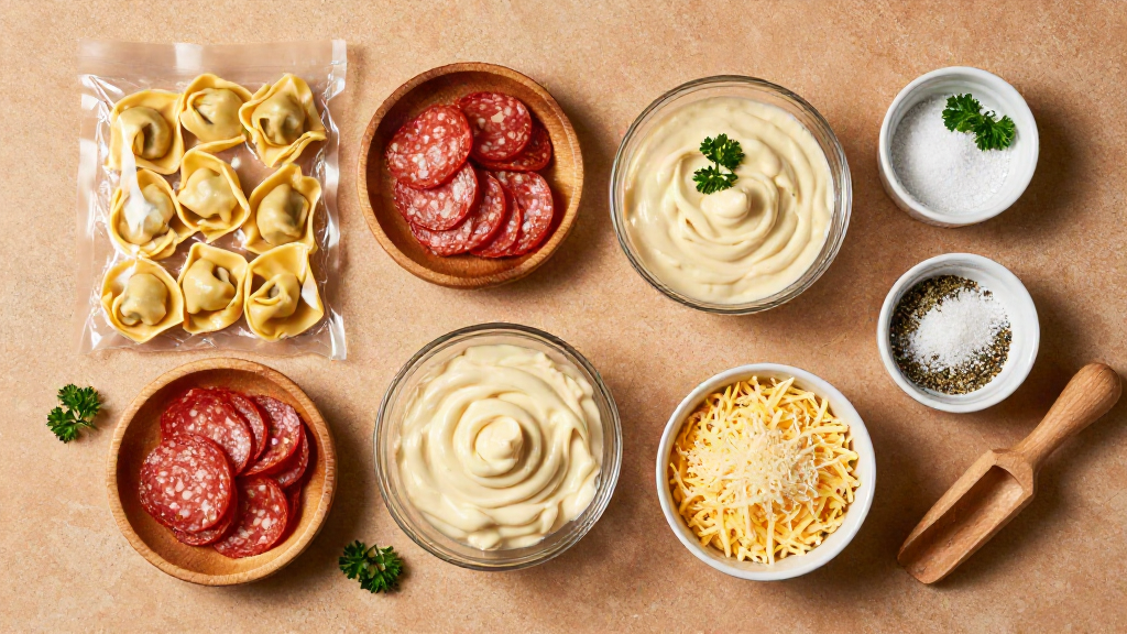 Dump and Bake Pepperoni Tortellini Alfredo: Weeknight Dinner