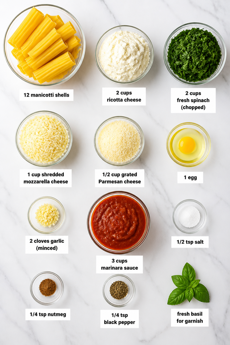 Spinach Ricotta Baked Manicotti Dinner