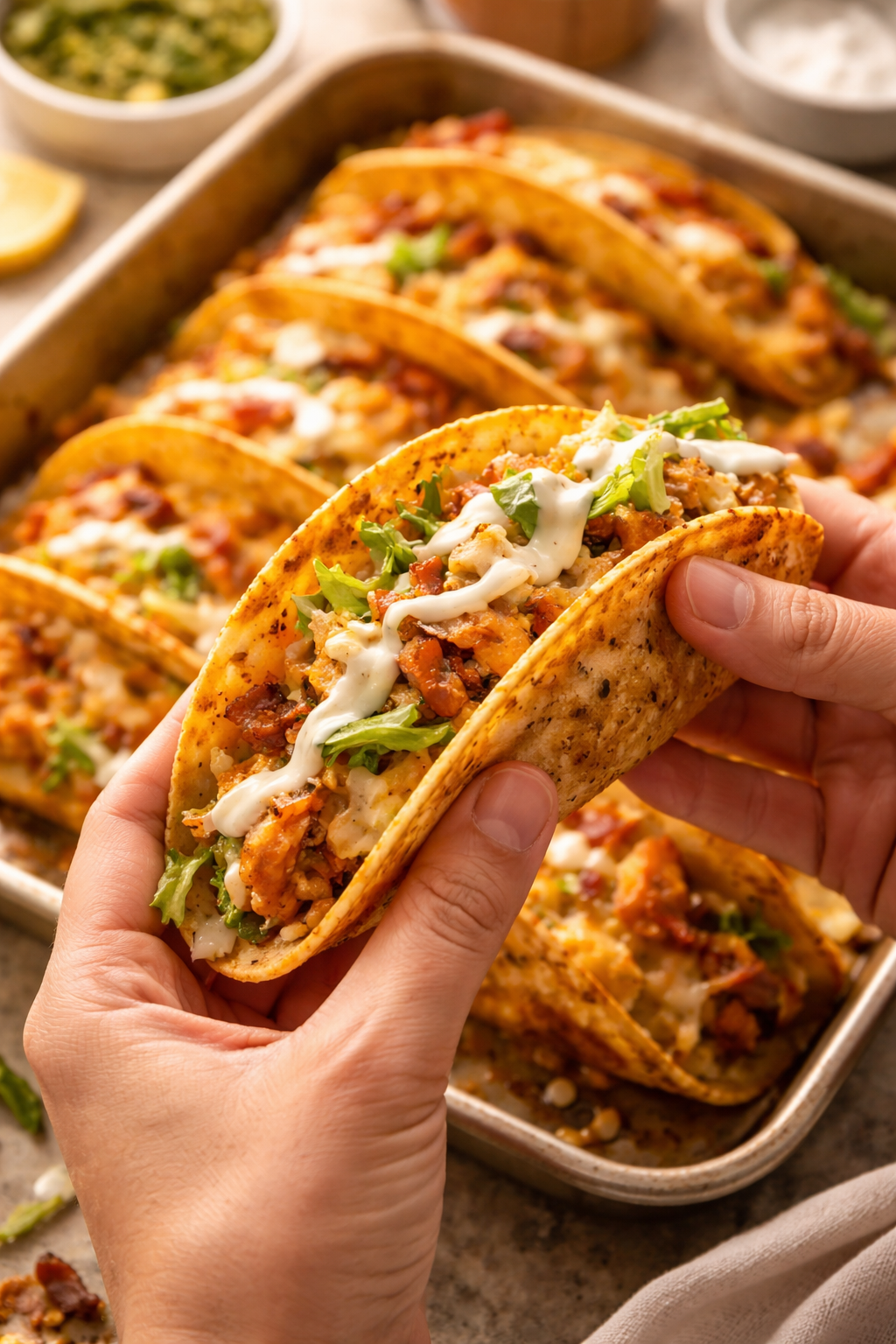 Cheesy Oven-Crispy Chicken Bacon Ranch Tacos