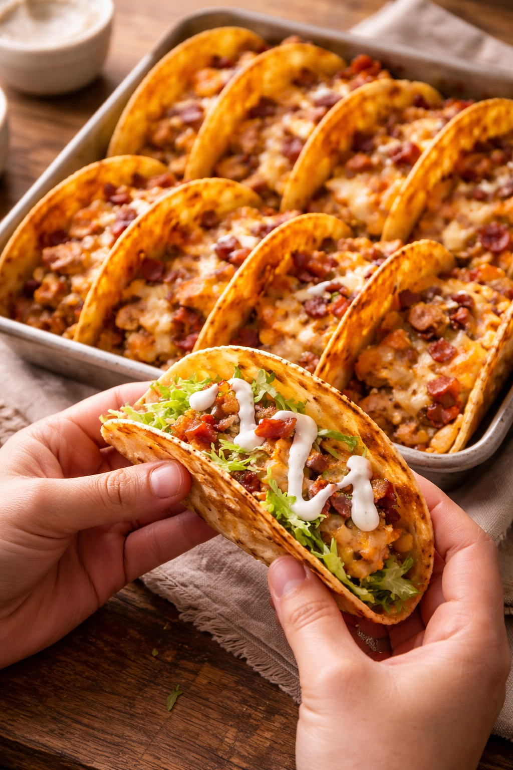 Cheesy Oven-Crispy Chicken Bacon Ranch Tacos