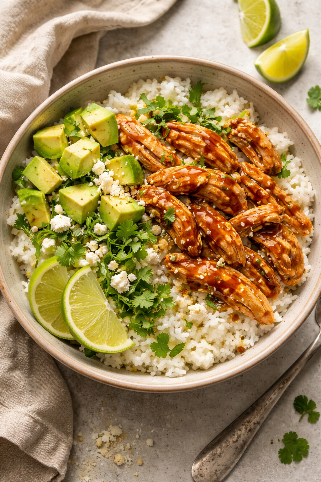 Honey Lime Chicken & Avocado Rice Bowl – High Protein Healthy Dinner Idea