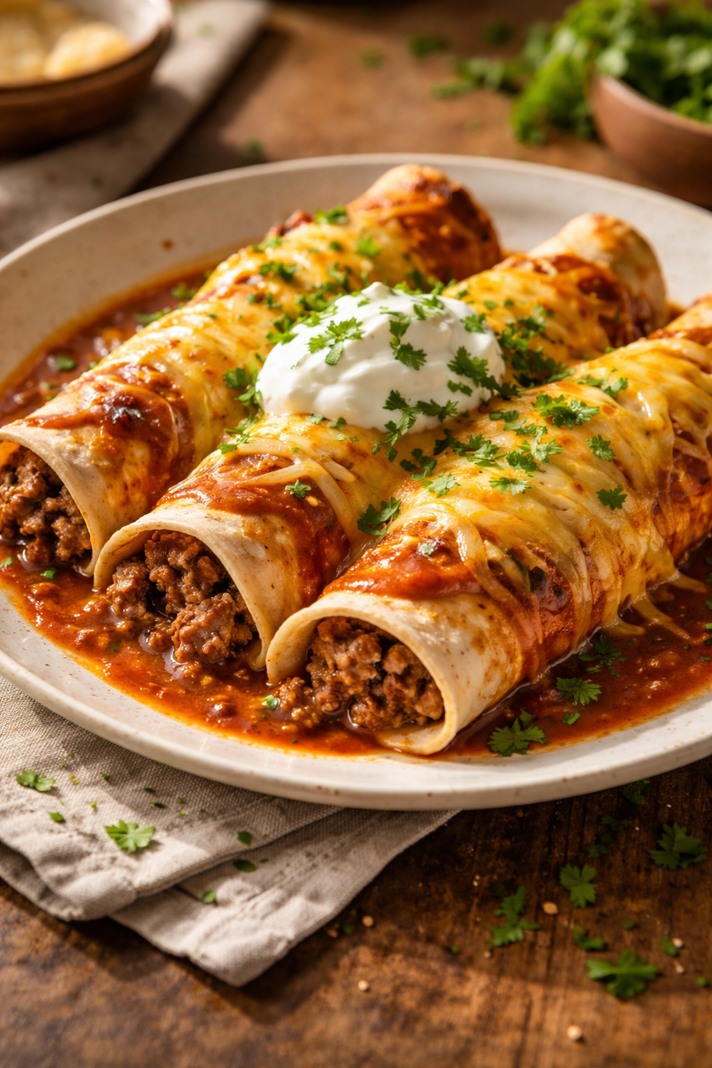 Savory Smothered Ground Beef Burritos with Creamy Chipotle Delight