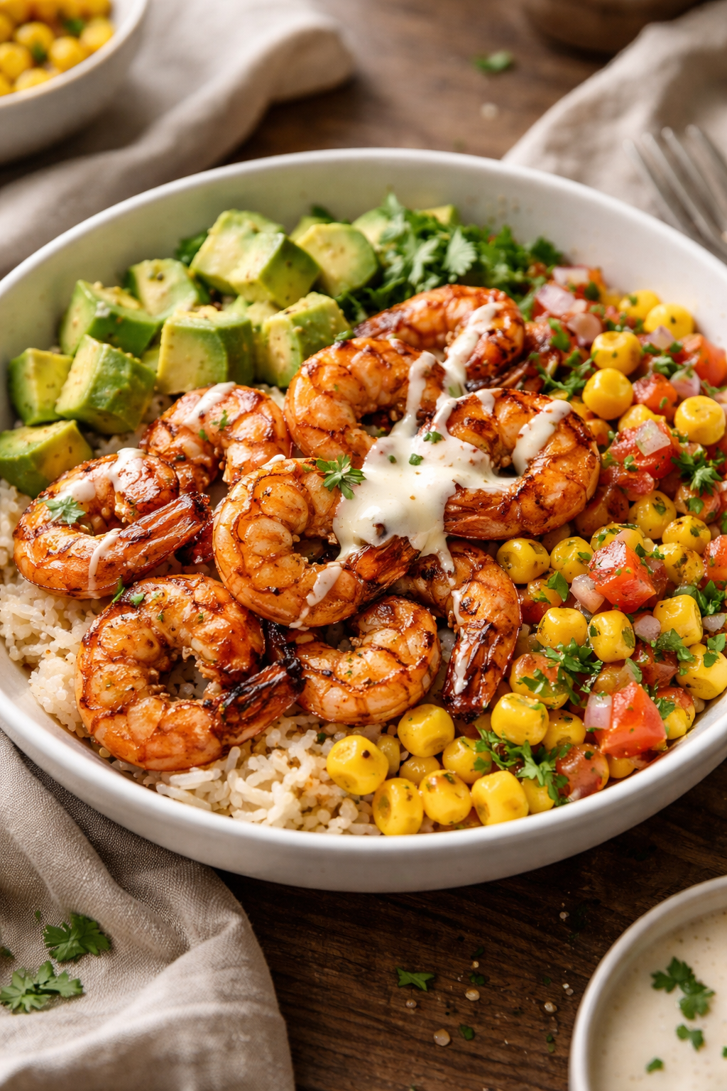 Easy Grilled Shrimp Bowl with Avocado and Corn Salsa