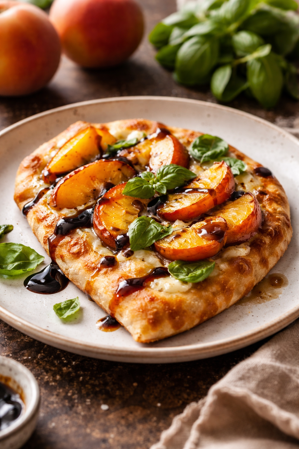Easy Peach & Basil Naan Bread Pizza