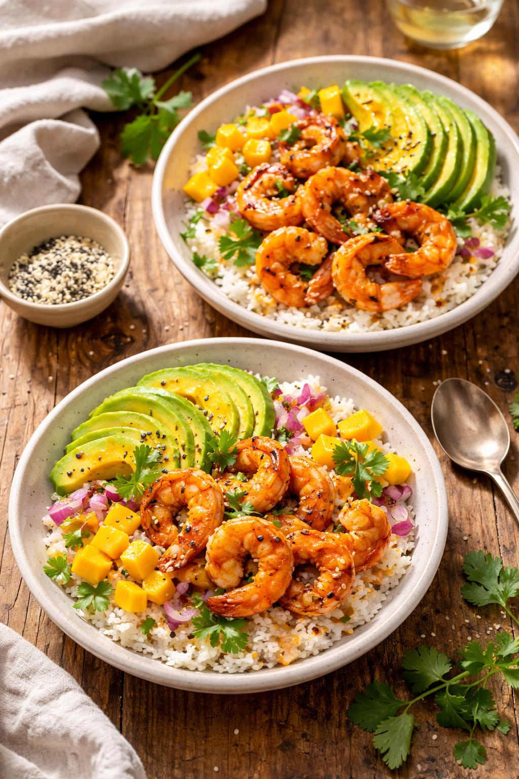 Healthy Grilled Shrimp and Avocado Bowls
