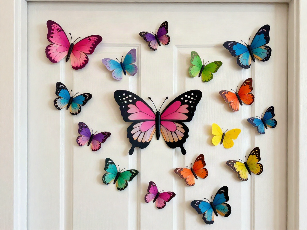 Cardboard rolls transform into colorful butterfly wings adorned with bright paint and sparkling gems. Perfect for your next craft day. 9 Cardboard rolls transform into colorful butterfly wings adorned with bright paint and sparkling gems. Perfect for your next craft day.