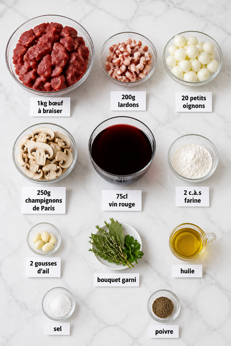 Boeuf bourguignon traditionnel mijoté doucement