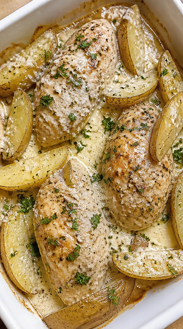 Easy Garlic Parmesan Chicken With Potatoes Recipe For Family Dinner