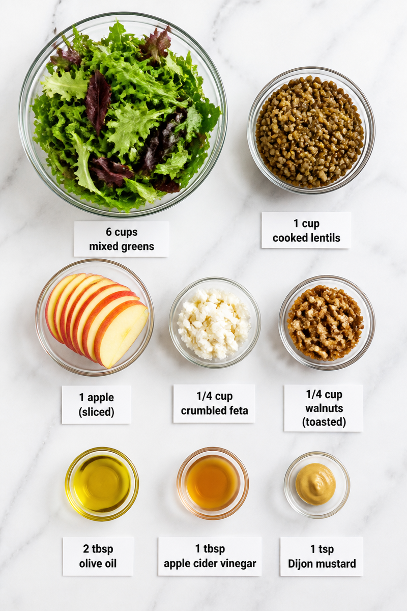 Mixed Green Lentil Apple Feta Salad
