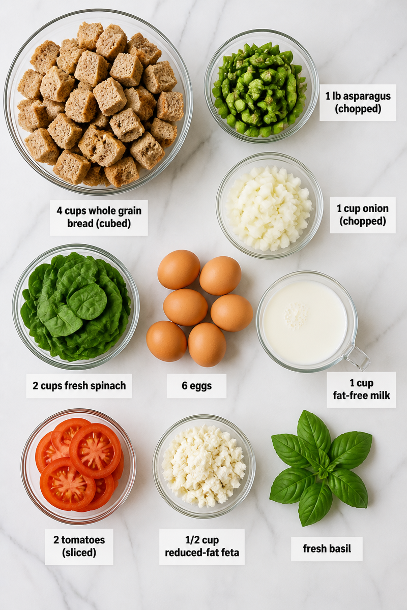 Whole Grain Tomato Spinach Feta Strata