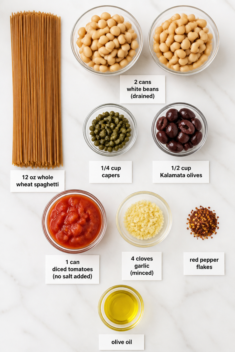 White Bean Puttanesca Savory Salty Pasta