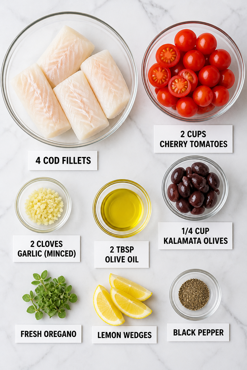 Baked Cod Tomato Olive Mediterranean Style