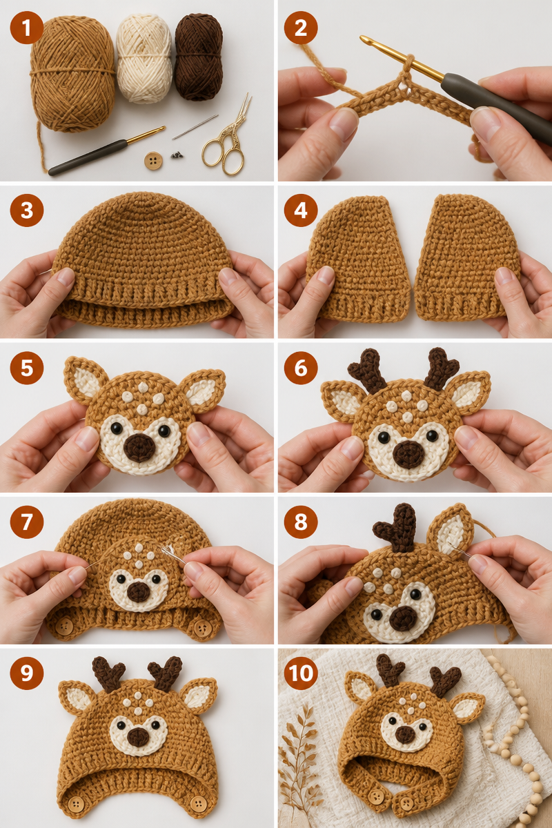 Crochet Baby Deer Ear Hood