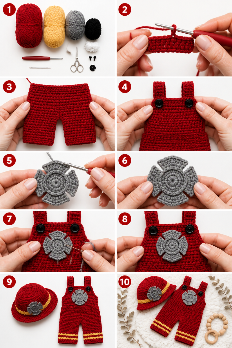 Crochet Baby Firefighter Costume Set