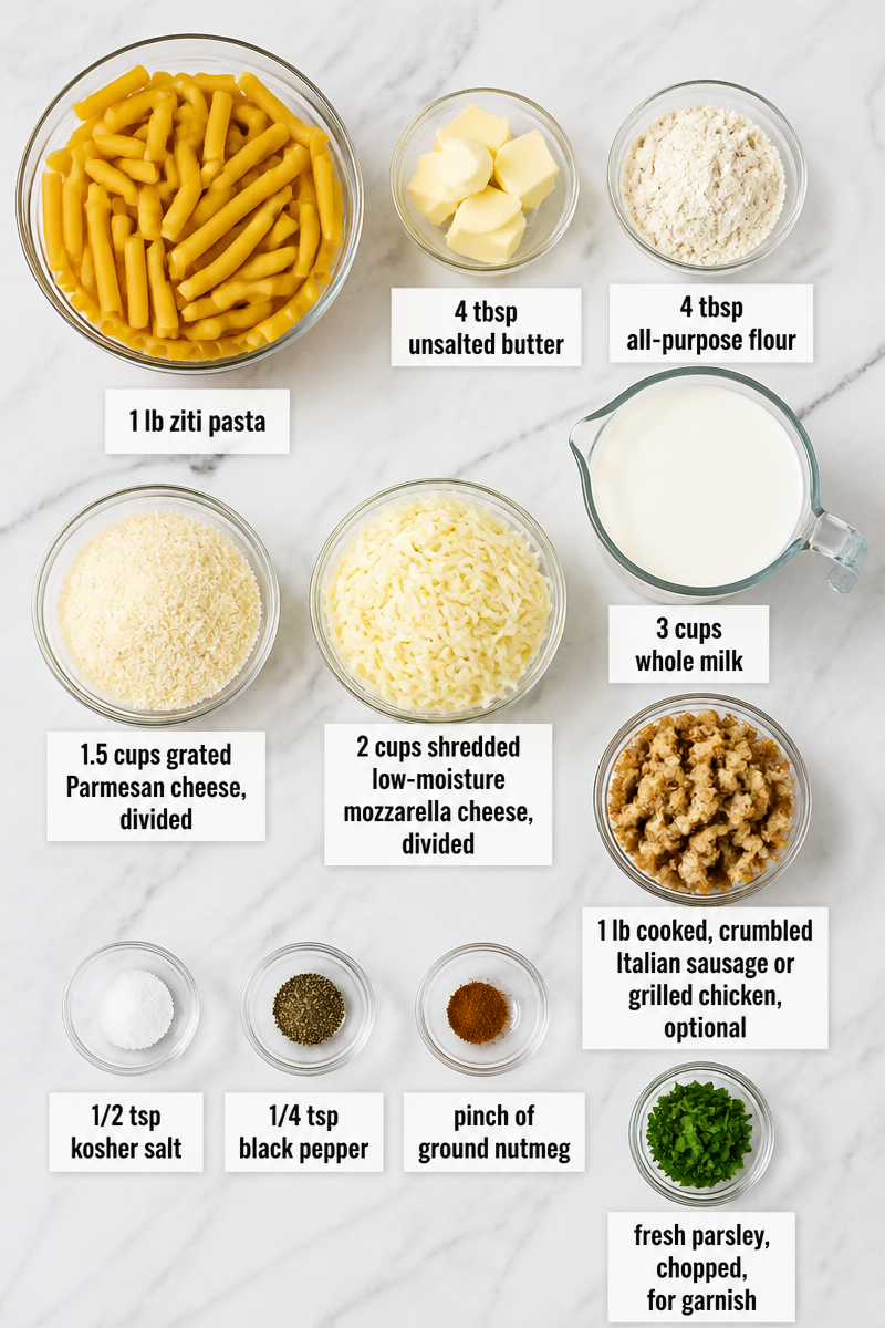 Baked Ziti Alfredo White Sauce