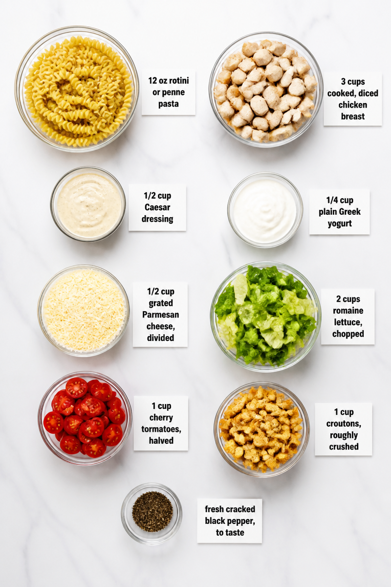 High Protein Chicken Caesar Pasta Salad