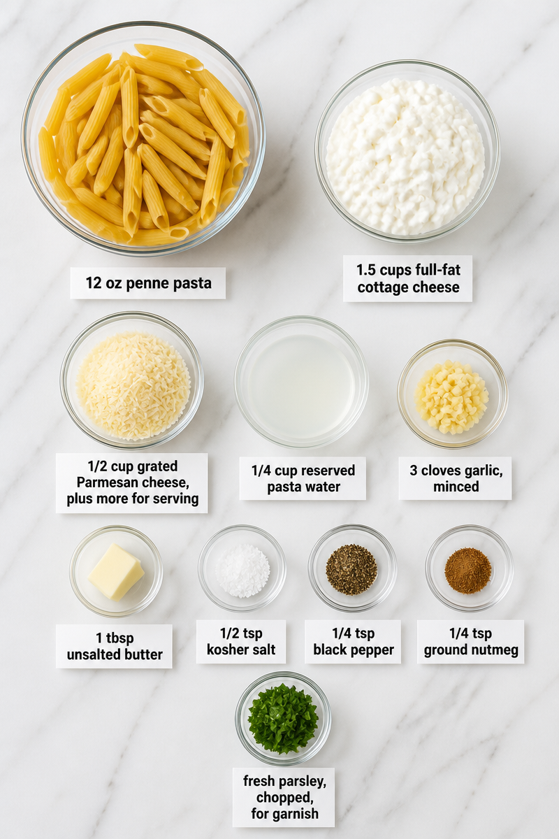 High Protein Cottage Cheese Alfredo Pasta