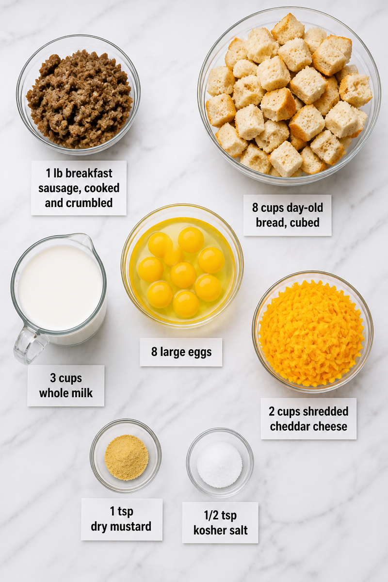 Baked Breakfast Strata Sausage Cheddar