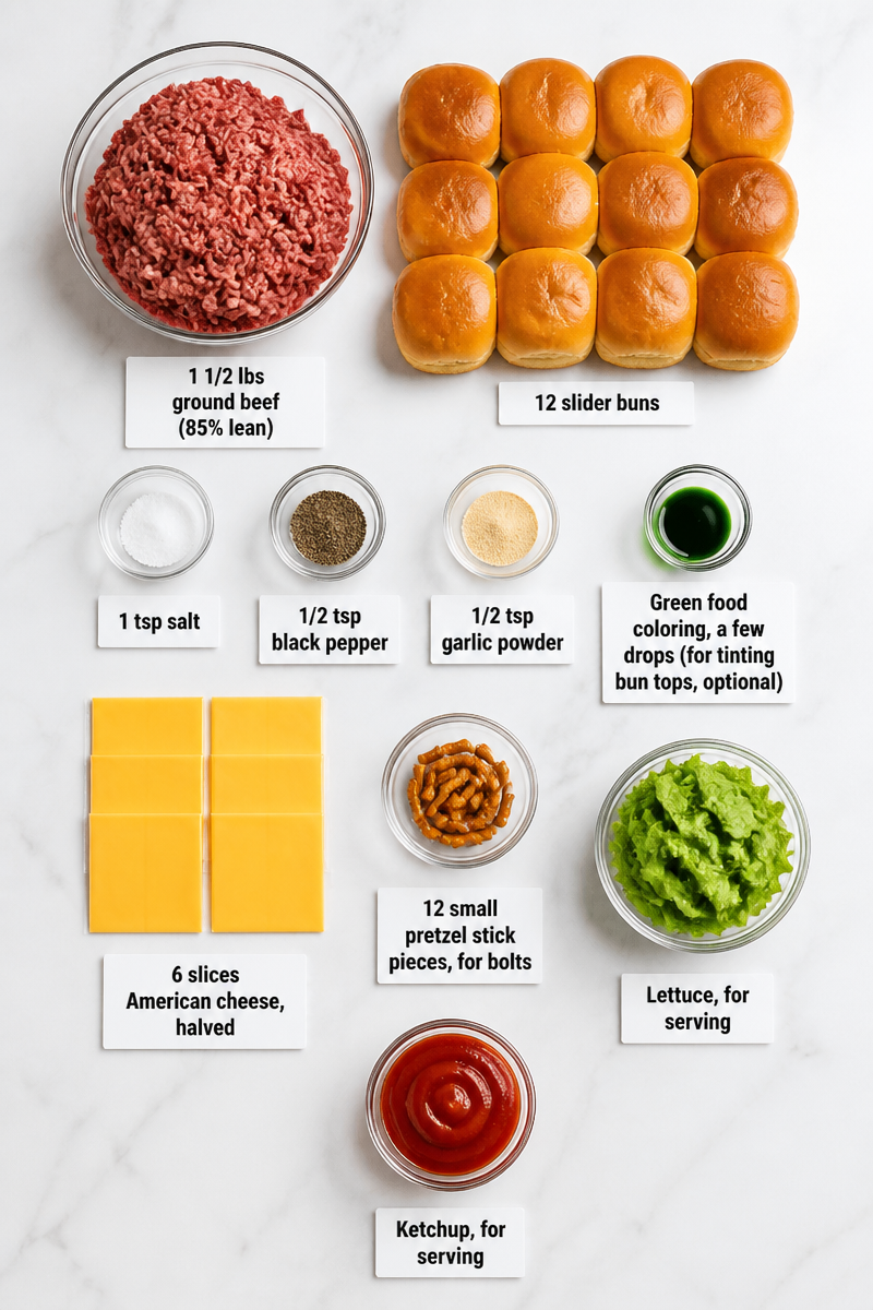 Halloween Frankenstein Slider Cheeseburger Bites