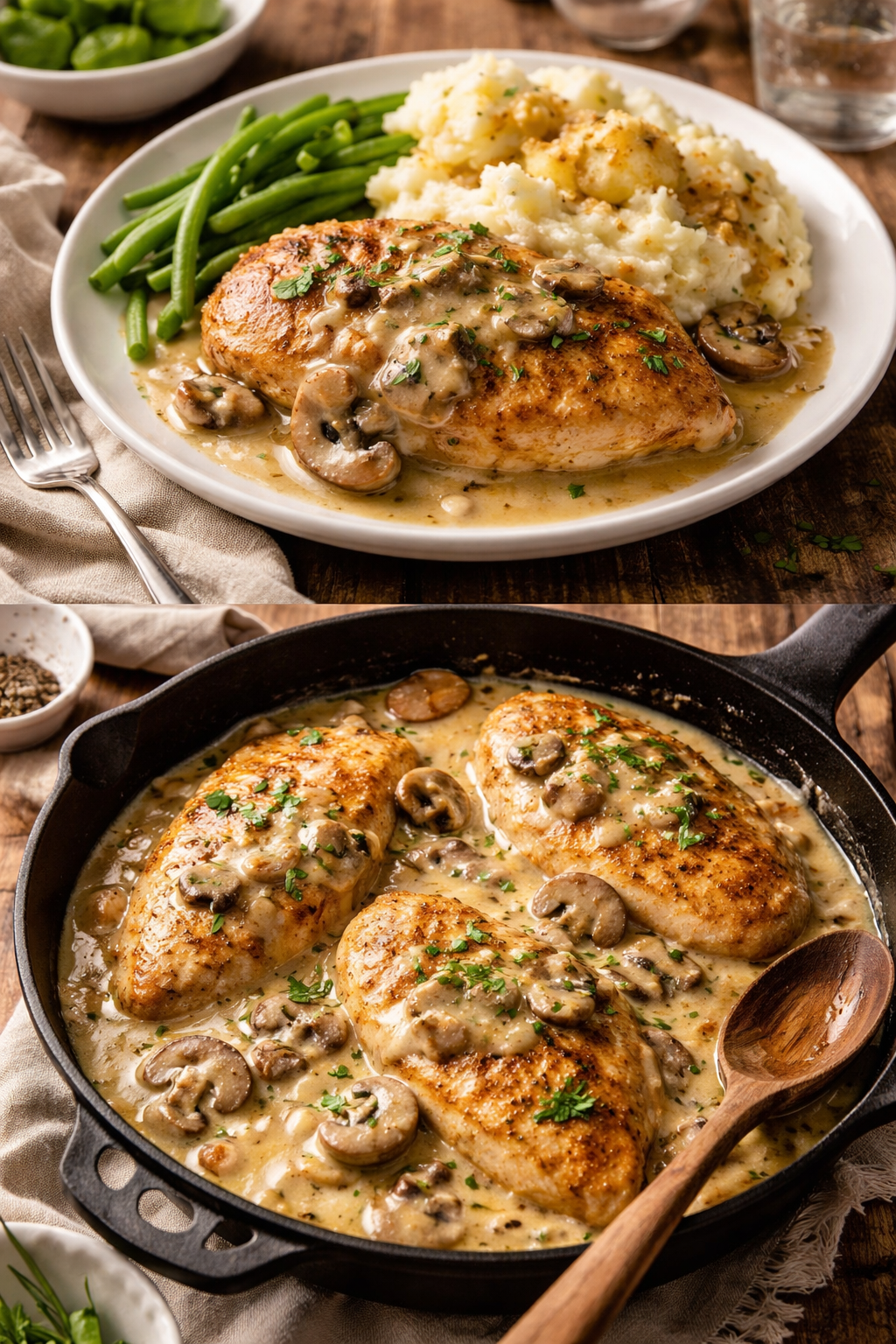 Creamy Garlic Chicken Recipe with Gravy and Mashed Potatoes | Creamy garlic chicken dinner, Garlic chicken and mashed potatoes, Saucy chicken and mushrooms