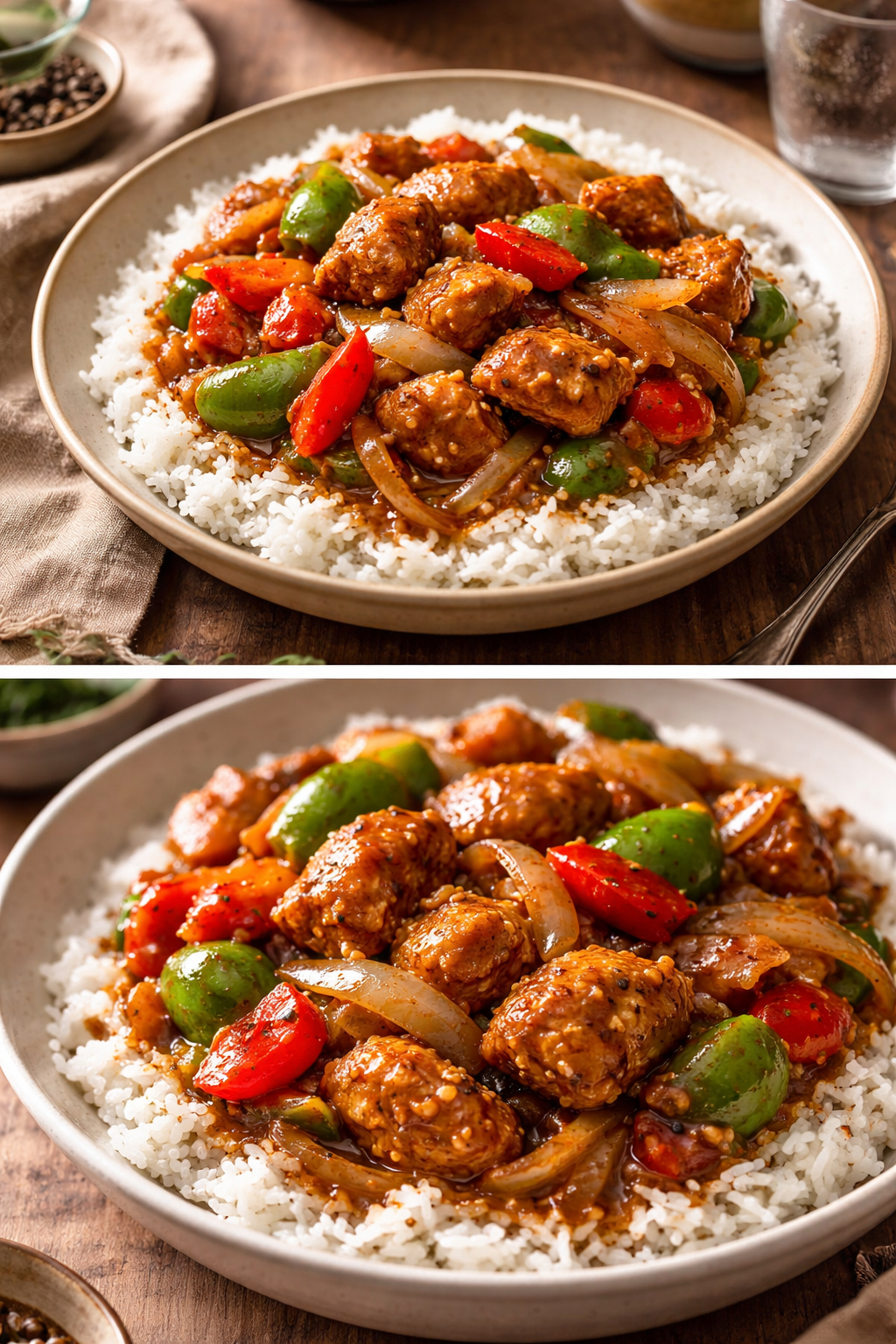 Black Pepper Chicken with Peppers and Onions | Family Dinner Ideas with Peppers, Chicken Rice Peppers Easy Recipes, Easy Black Pepper Chicken