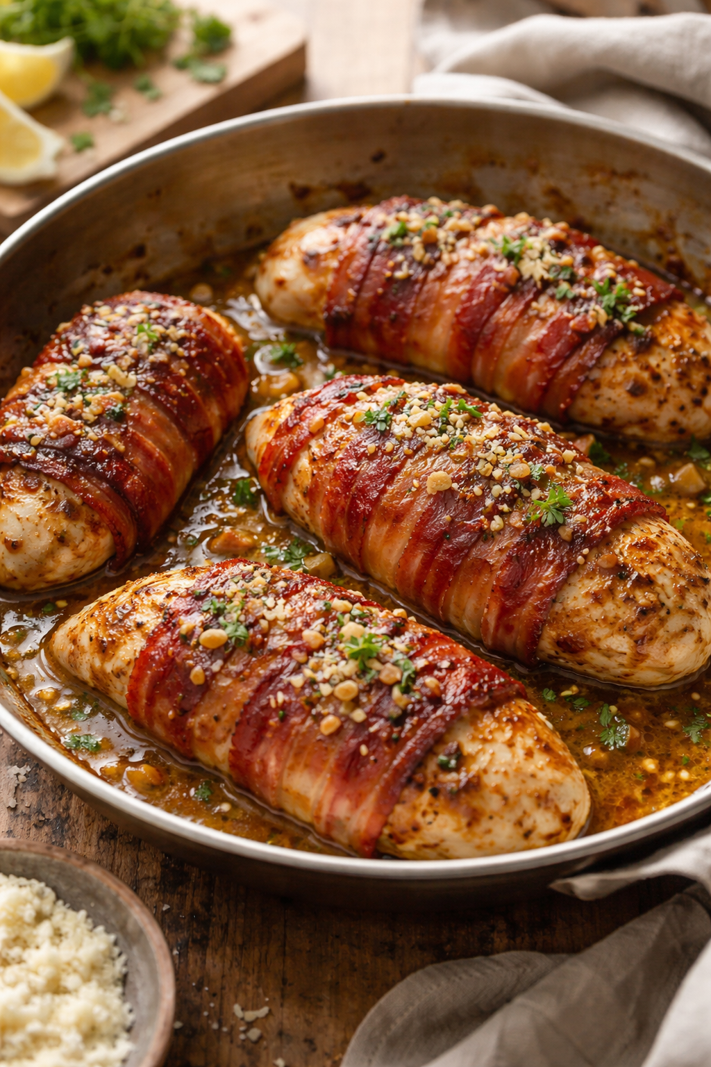 Bacon Wrapped Garlic Parmesan Chicken