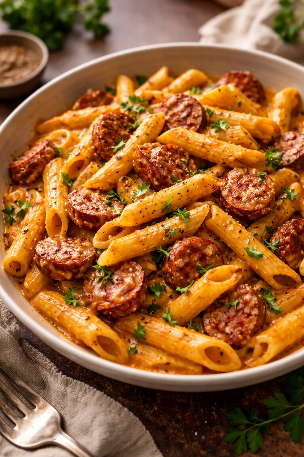 Creamy Spicy Cajun Sausage Pasta Quick Weeknight Dinner Idea