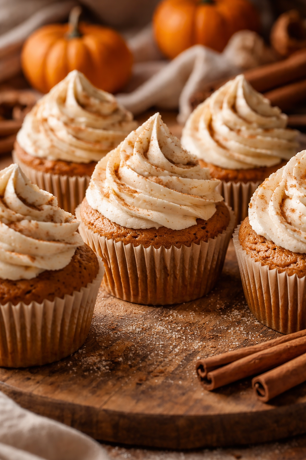 Pumpkin Cupcakes with Cinnamon Cream Cheese Frosting
