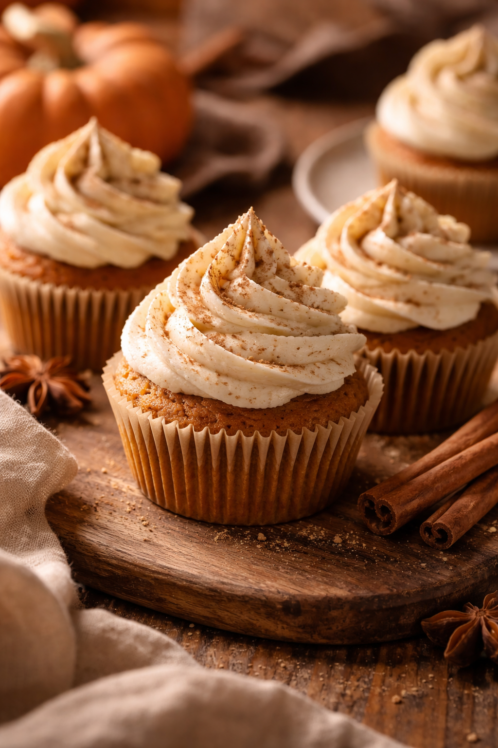 Pumpkin Cupcakes with Cinnamon Cream Cheese Frosting