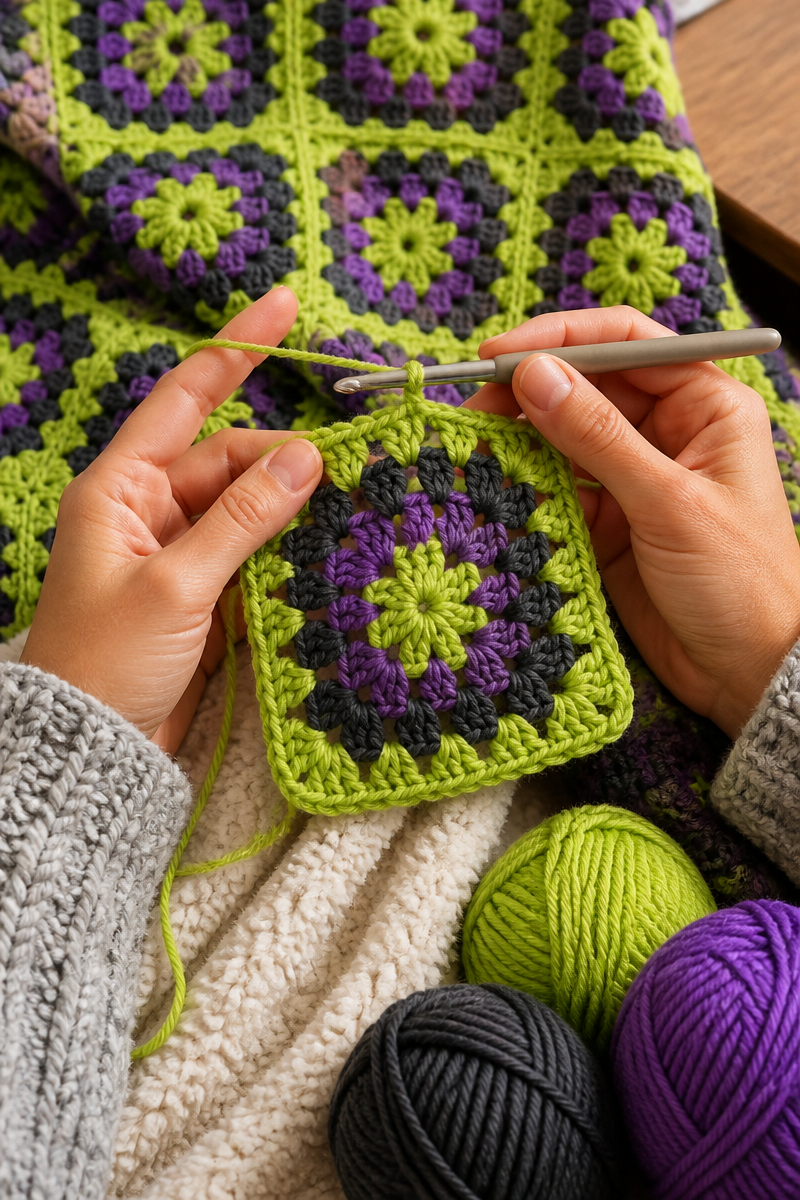 Crochet Little Monster Granny Blanket