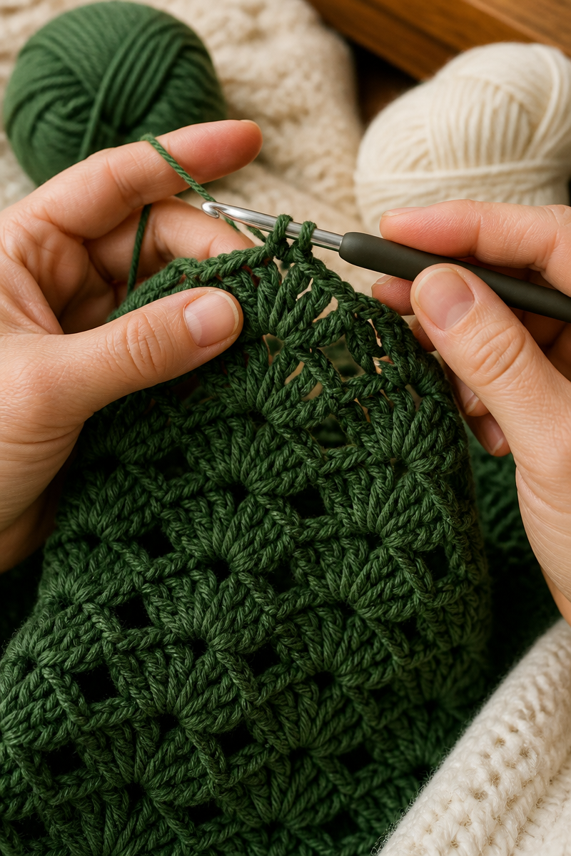Crochet Evergreen Forest Shell Blanket
