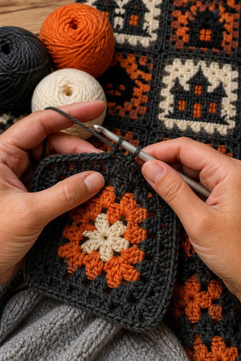 Crochet Haunted House Granny Baby Blanket