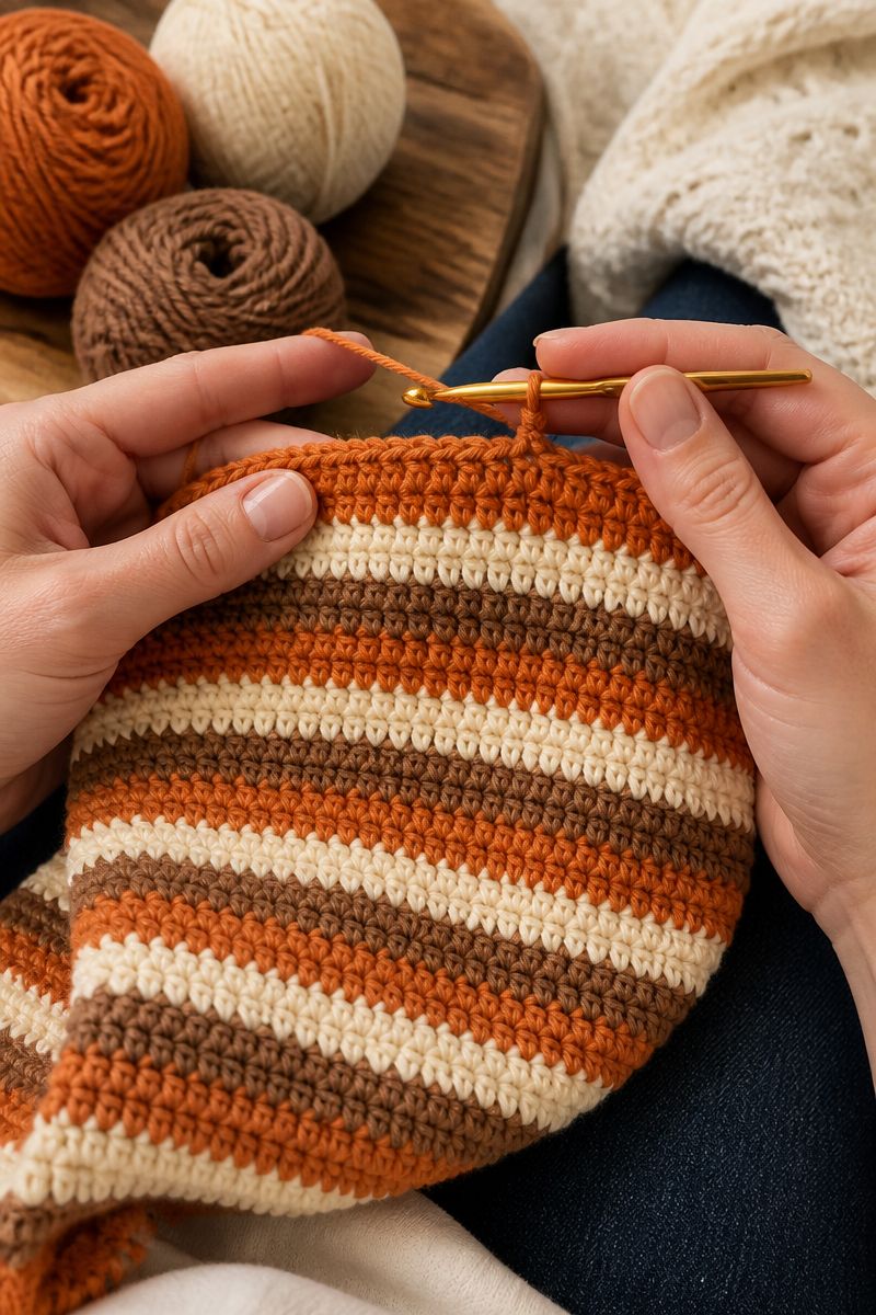 Crochet Pumpkin Pie Stripe Baby Blanket