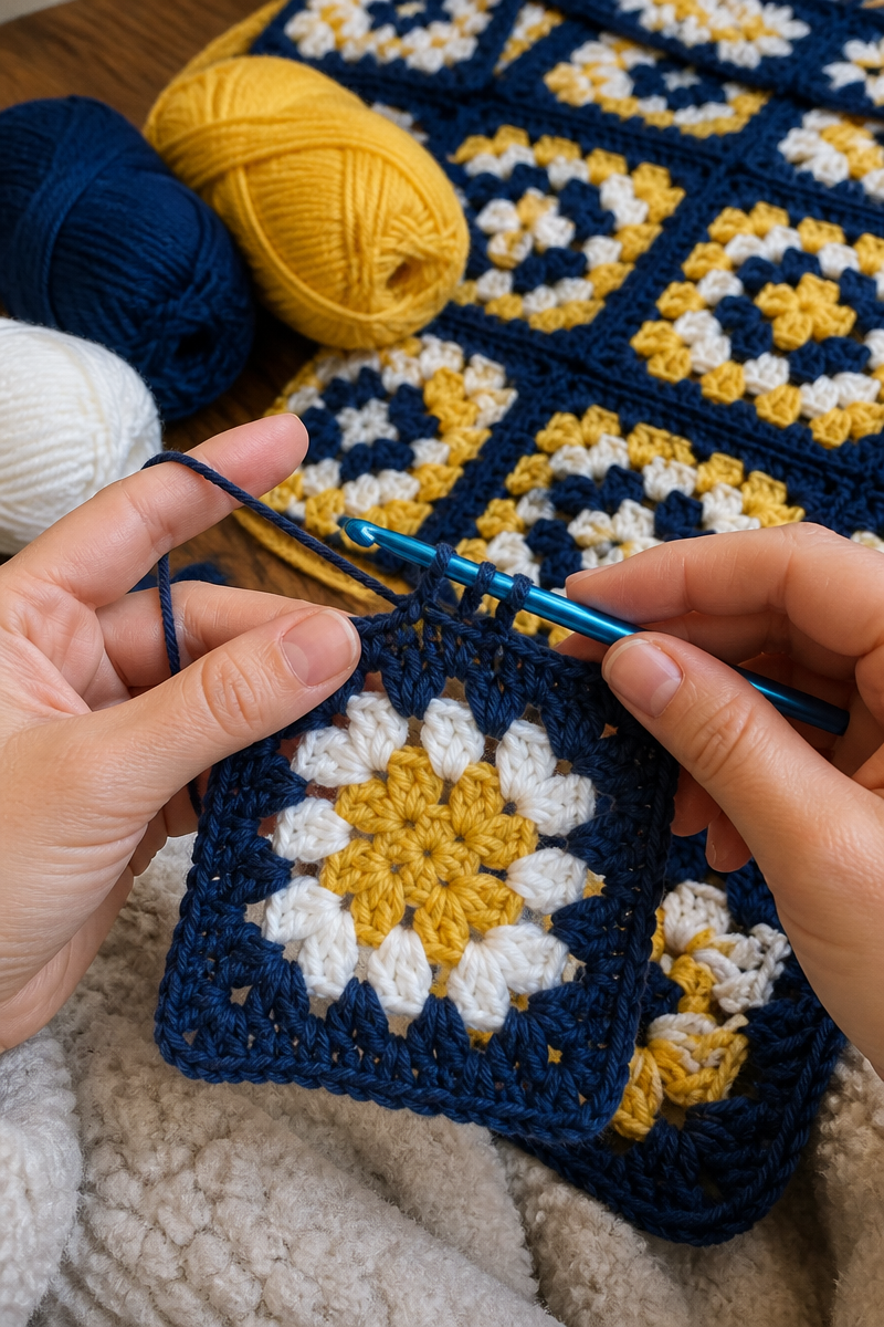 Crochet Starry Night Granny Baby Blanket