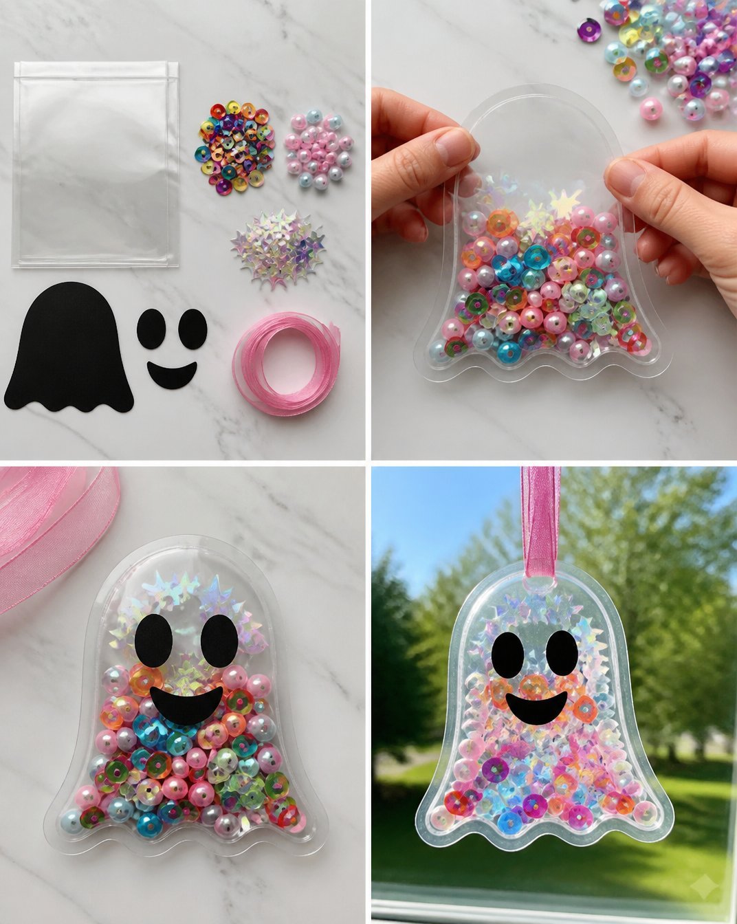 Clear Rainbow Ghost Shaker Suncatcher Craft for Kids