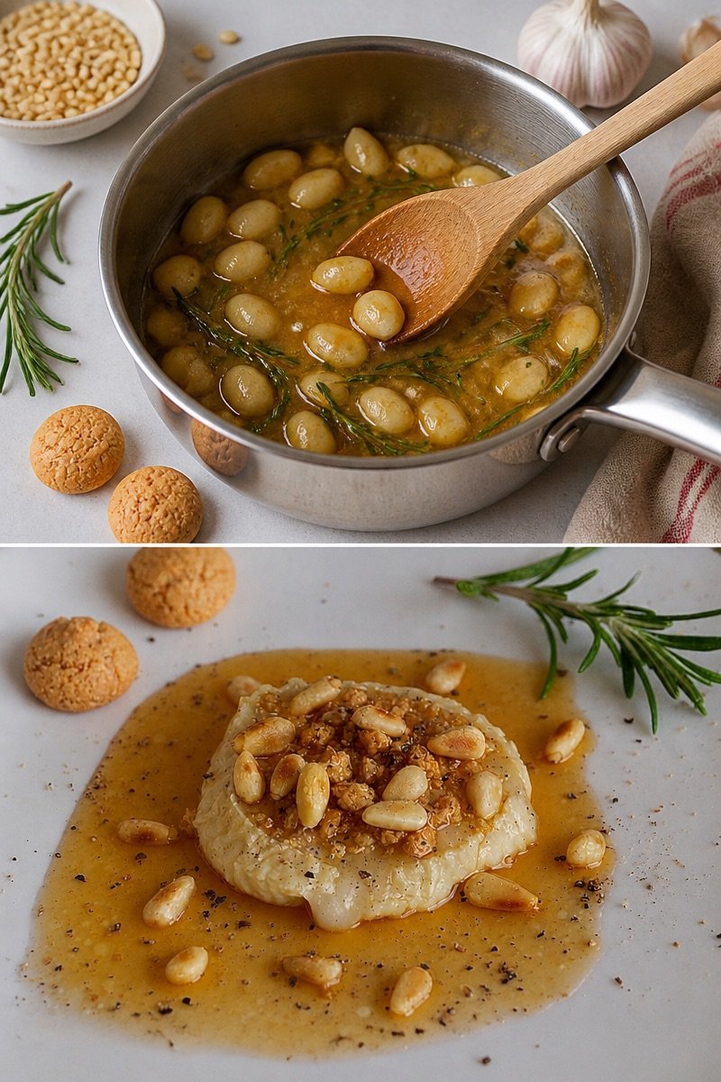 Lauwarm gratinierter Ziegenkäse mit Knoblauch an Rosmarin - Honig Sirup