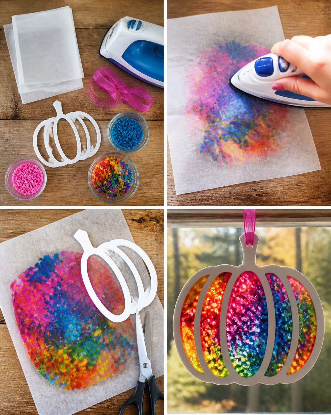 Rainbow Melted-Crayon Pumpkin Suncatcher