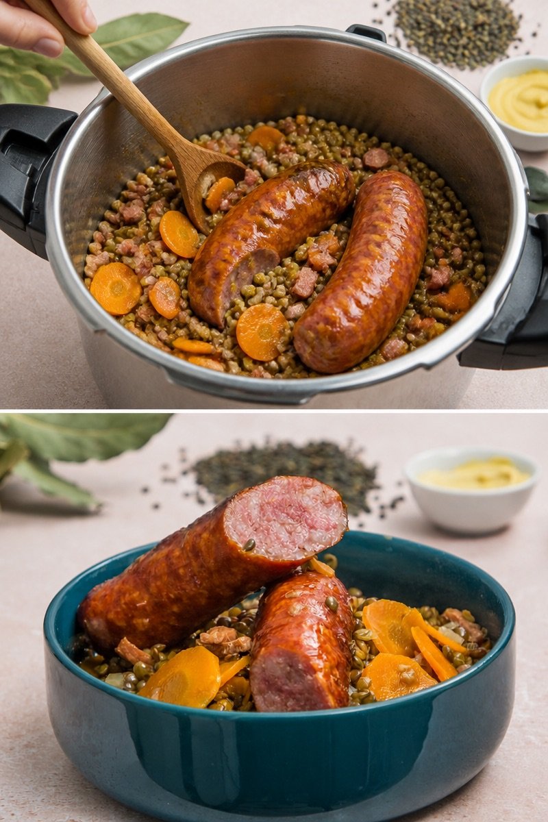 Saucisses lentilles à la cocotte minute