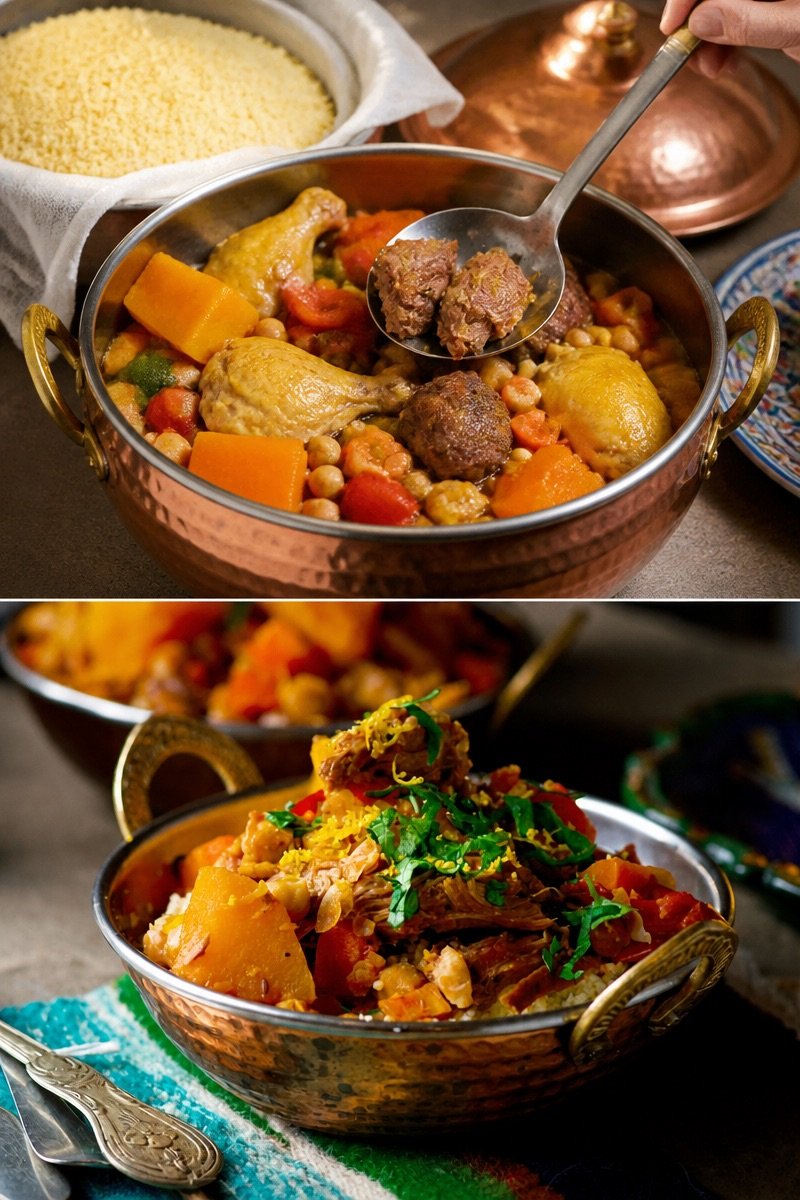 Couscous pollo, manzo e agnello (Marocco)
