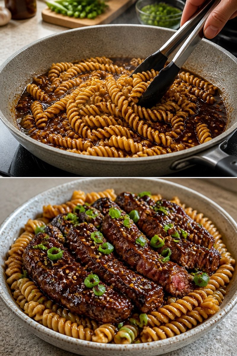 Klebriges Honig-Knoblauch-Steak und Rotini
Zutaten 📋
500 g Rindersteak (z. B. Rinderfilet oder Ribeye)
300 g Rotini-Nudeln
4 EL Honig
4 Knoblauchzehen (gehackt)
3 EL Sojasauce
2 EL Olivenöl
1 TL Ing...