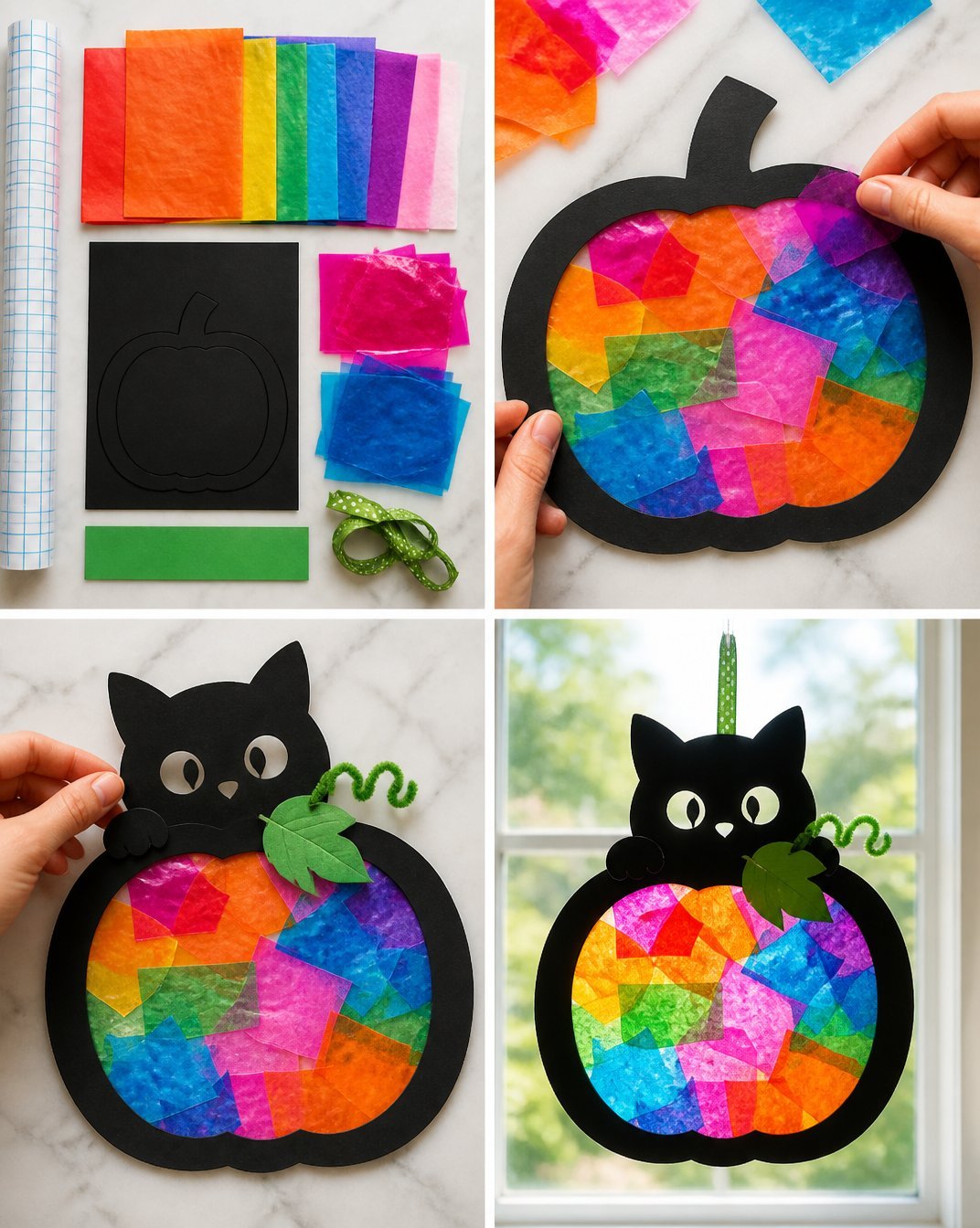 Rainbow Black-Kitten Pumpkin Suncatcher