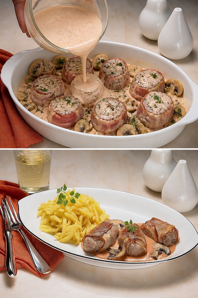 Filet im Speckmantel mit Spätzle