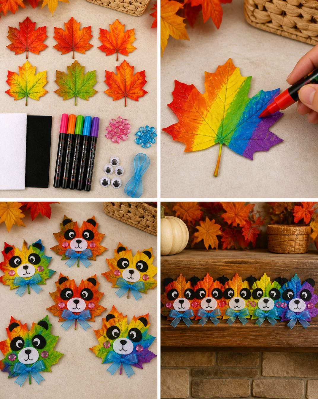 Rainbow Panda Fall Leaf Friends Craft for Kids