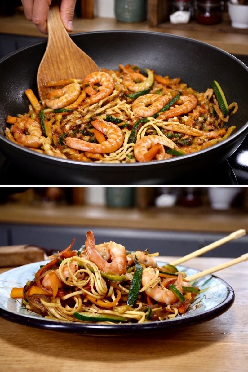 Sauté di noodle ai gamberetti in 25 minuti