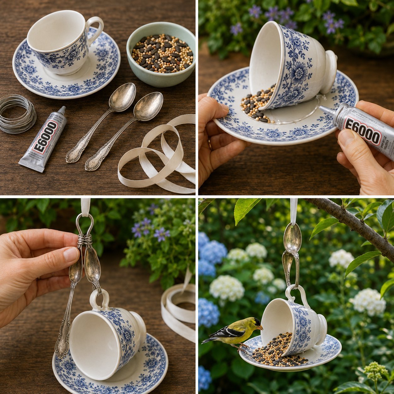 Cute Vintage Teacup Bird Feeder for Garden Decor 5 Cute Vintage Teacup Bird Feeder for Garden Decor