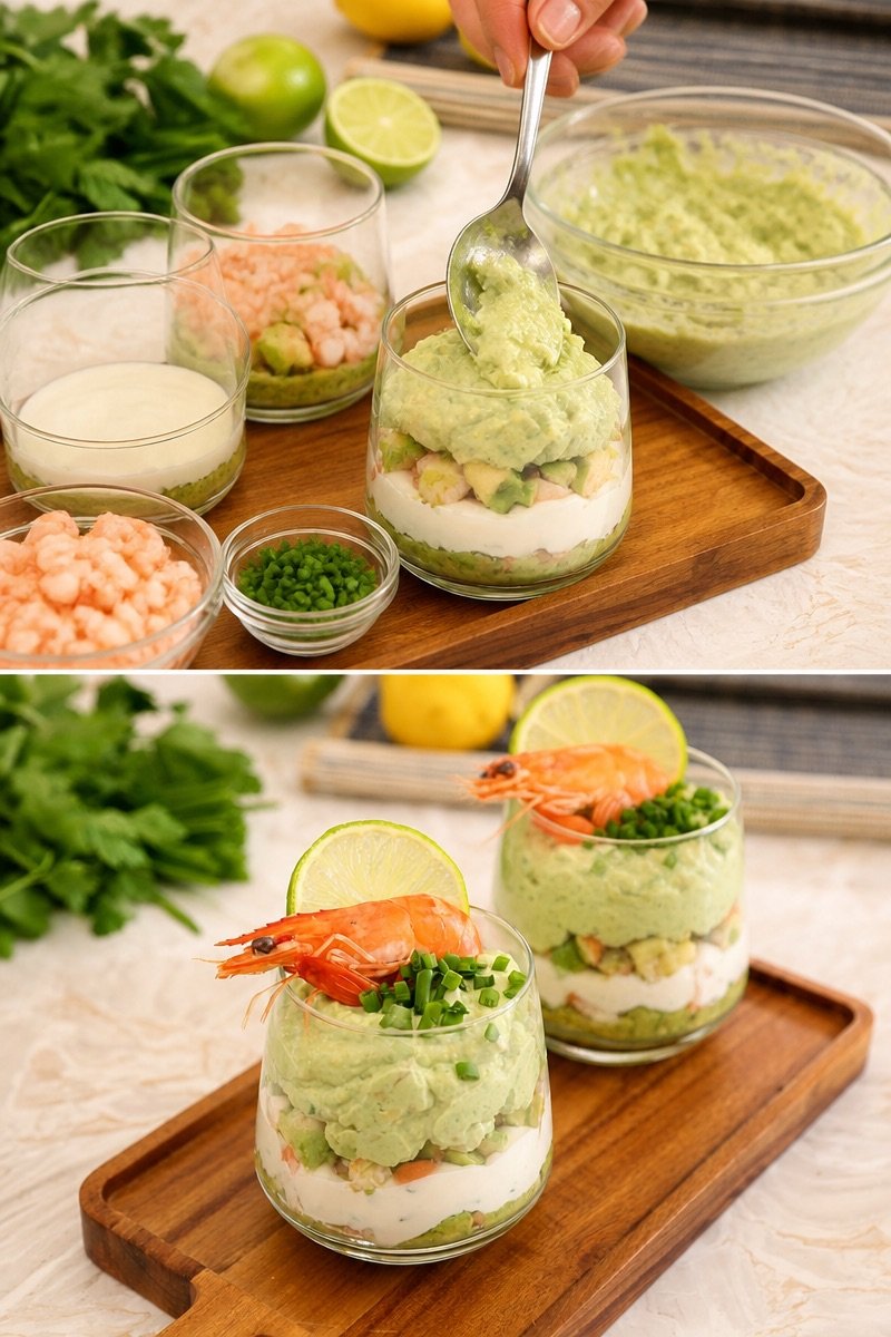 Verrines avocats crevettes et fromage frais