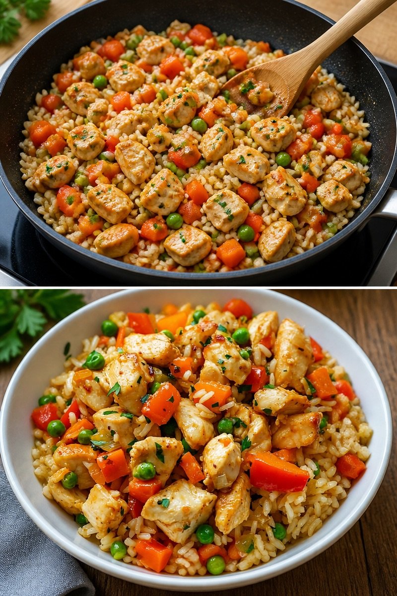 Hähnchen mit Reis und Gemüse aus der Pfanne – Ein schnelles und leckeres Gericht für jeden TagZutaten 📋- 500 g Hähnchenbrustfilet (in Würfel geschnitten)
- 250 g Reis (z. B. Langkornreis)
-...