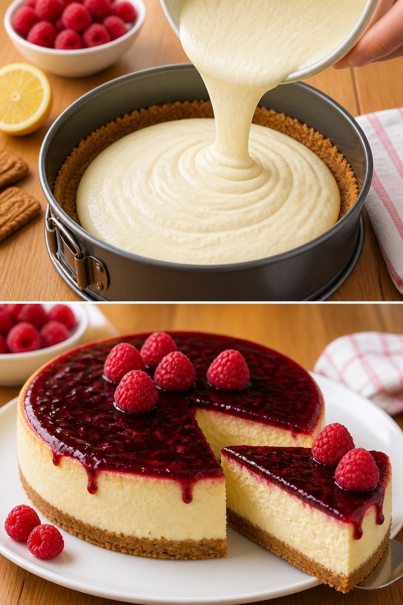 Gâteau au speculoos, fromage blanc et coulis de framboise