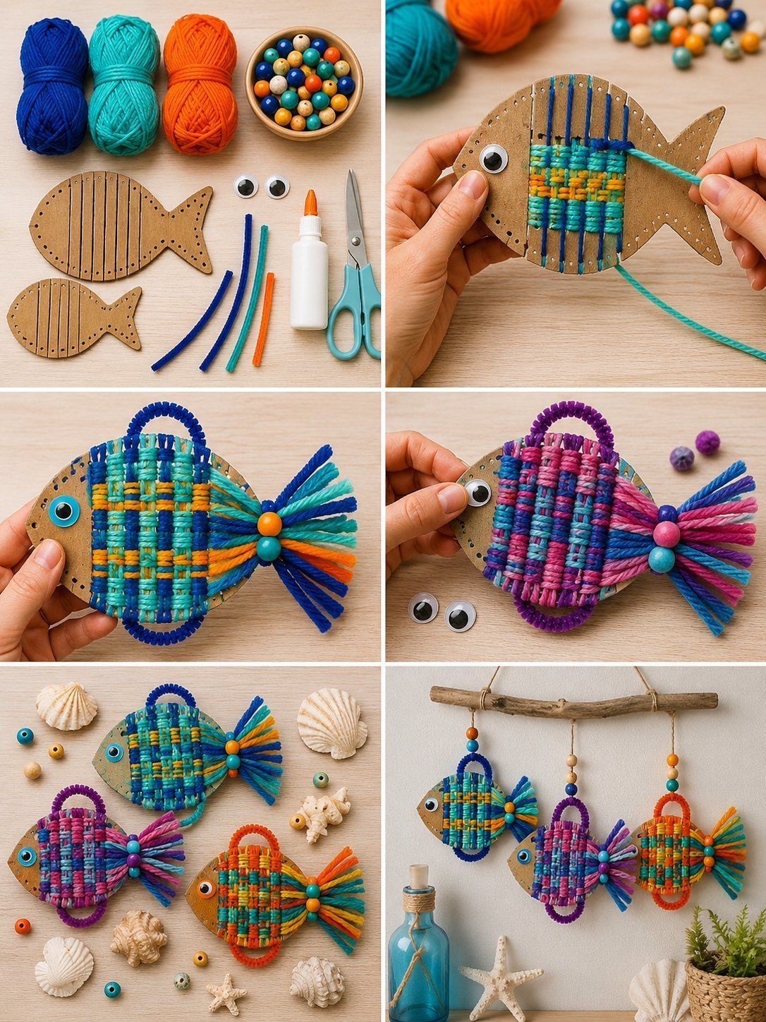 Cardboard And Yarn Fish Turns Into Cheerful Decor