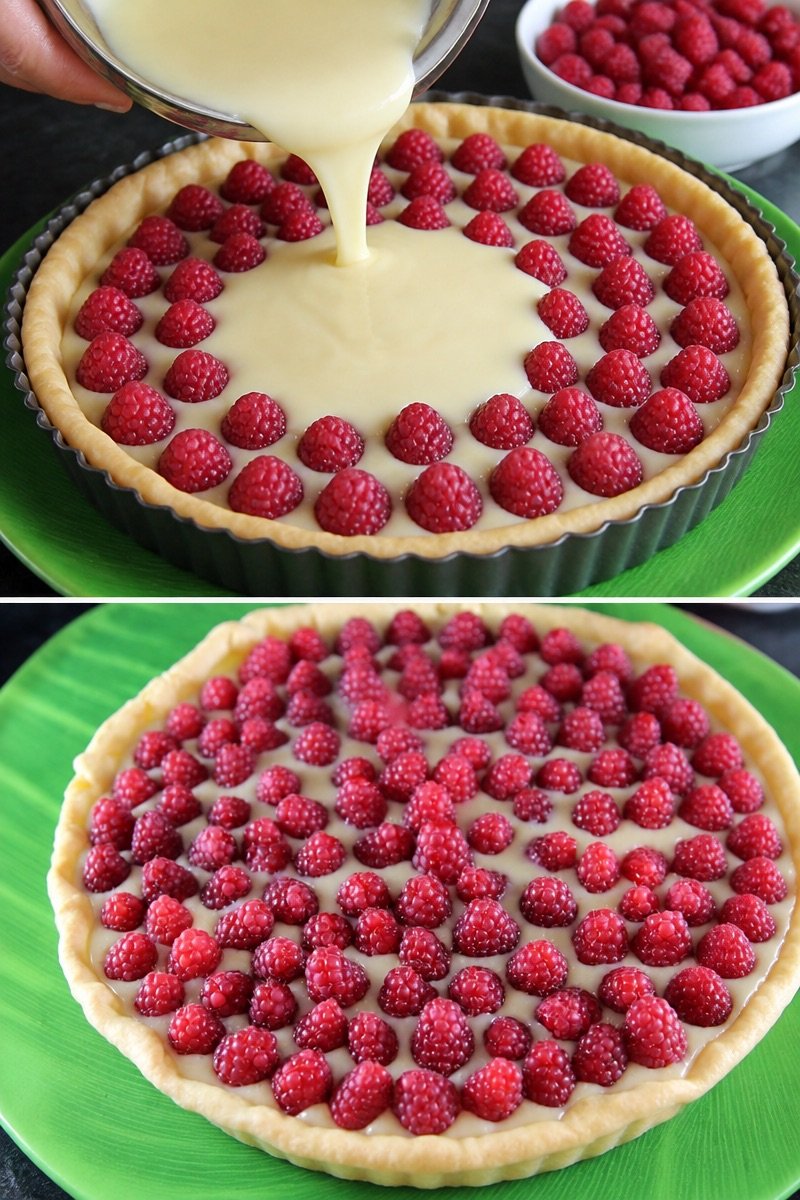 Tarte au chocolat blanc et framboises